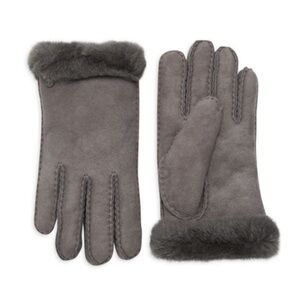 NWT UGG Shearling-Trim Leather Gloves in Grey - Size M